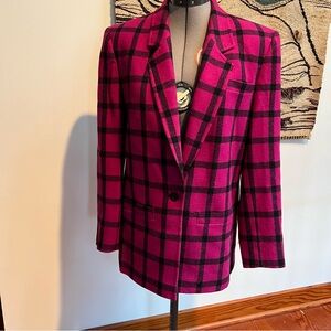 Pendleton windowpane check fuschia pink wool blazer jacket vintage 90s 80s
